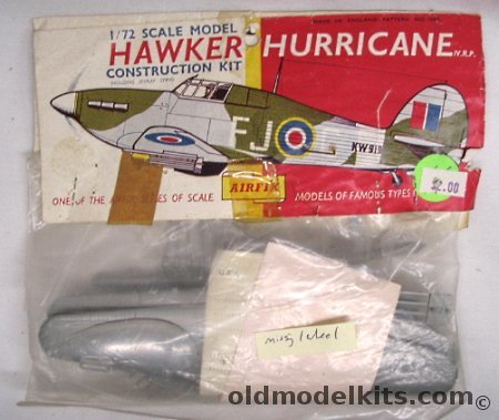 Airfix 1/72 Hawker Hurricane Bagged Type 2 Logo, 1394 plastic model kit